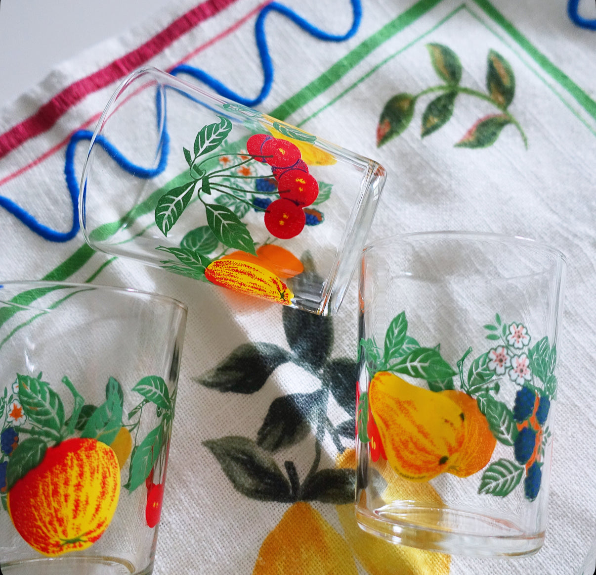 Set of six fruit juice glasses