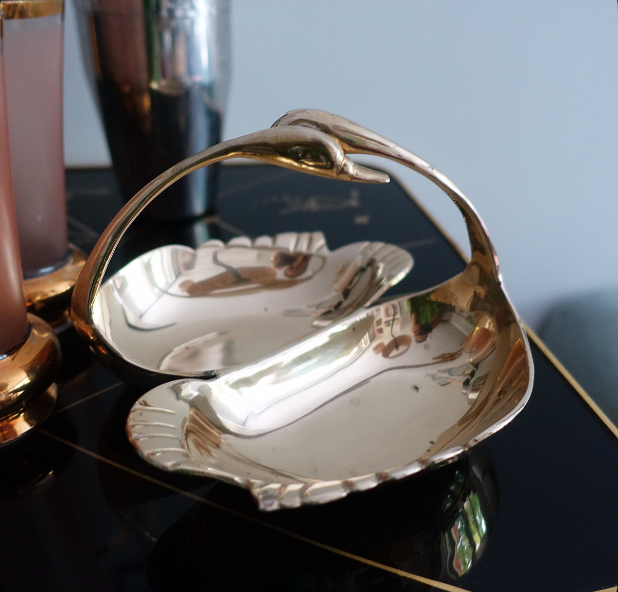 Double brass swan trinket dish
