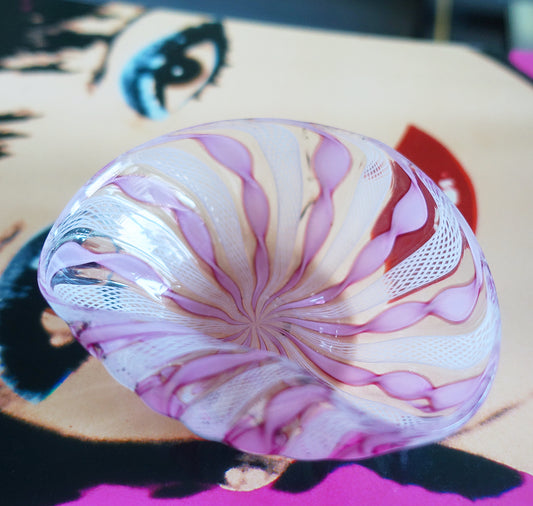 Pink & white Zanfirico Murano glass trinket dish