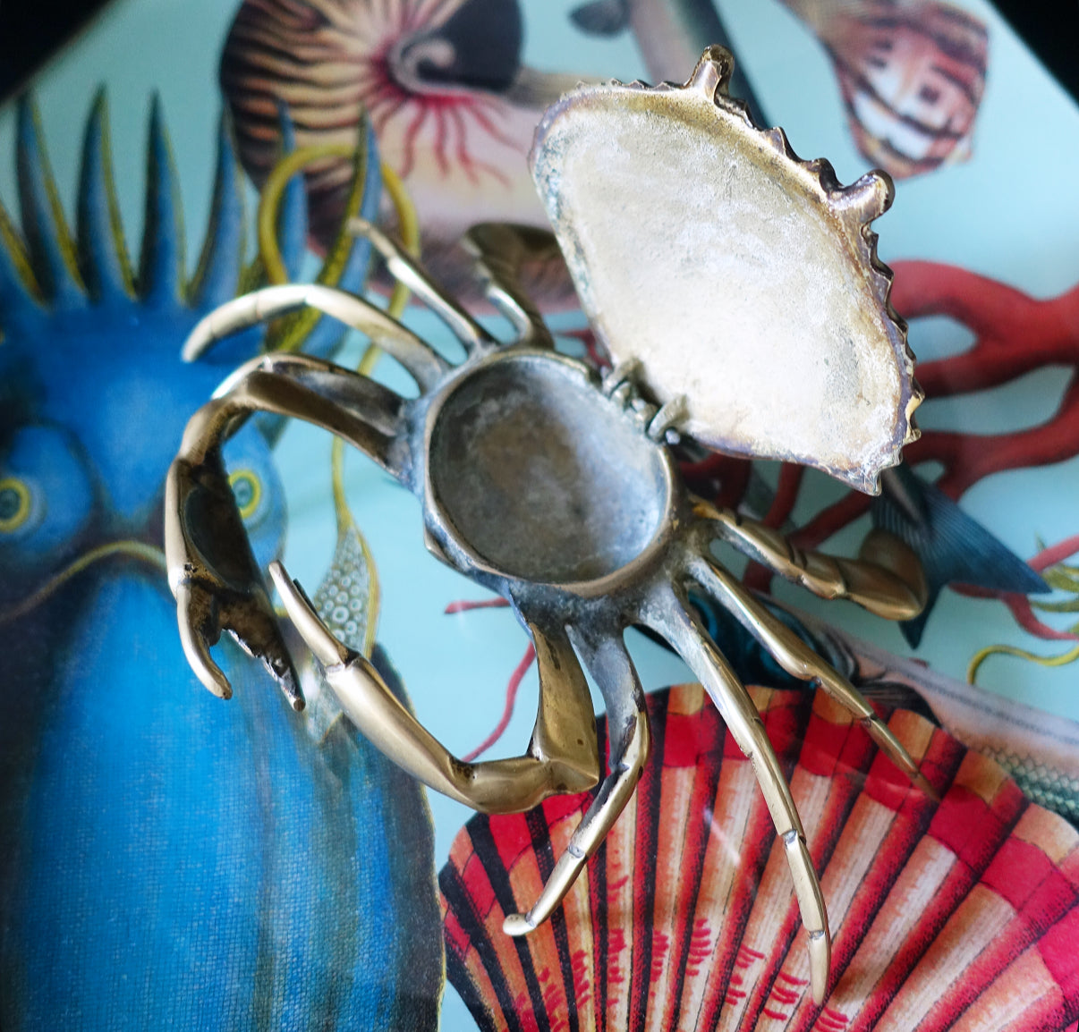 Large brass crab ashtray