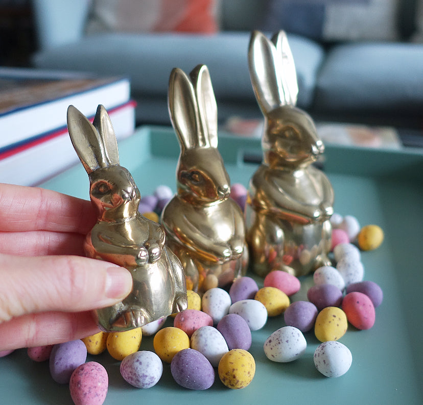 Set of three brass bunny rabbits