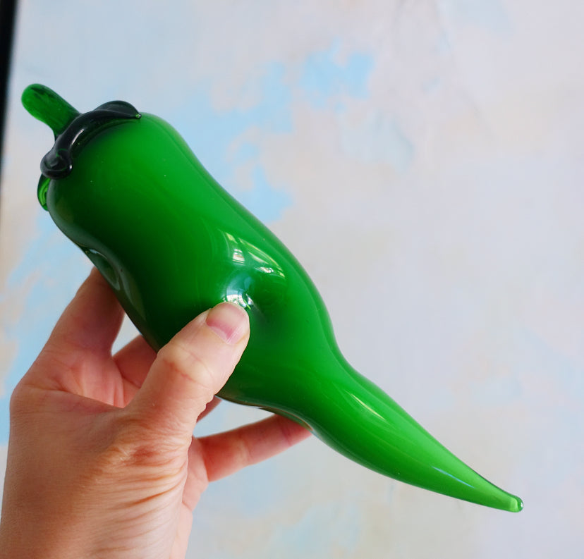 Art glass green chilli pepper