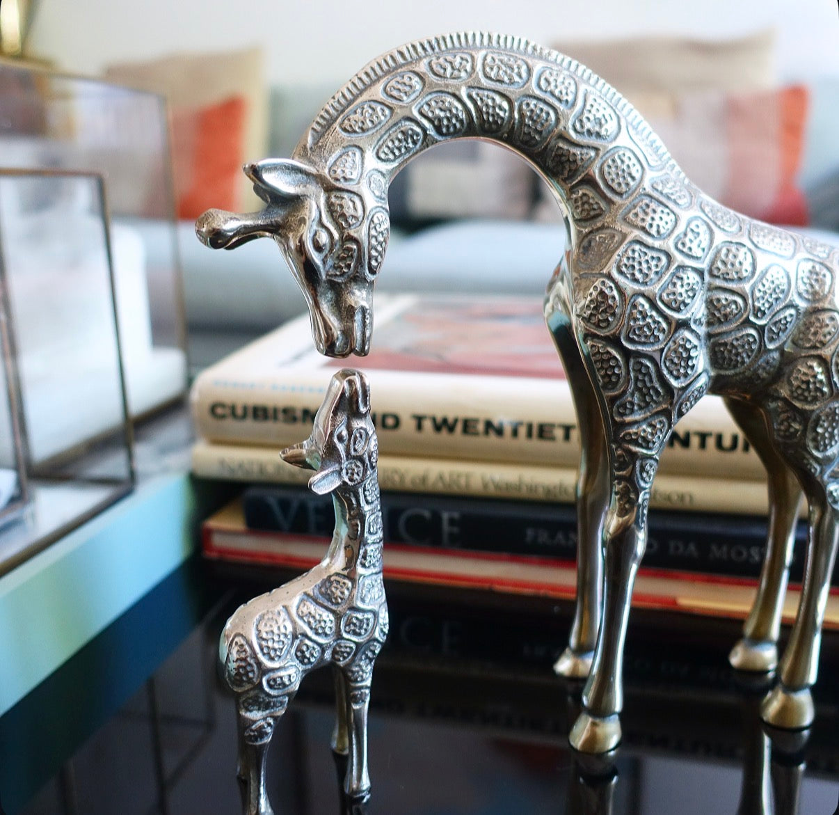 Brass giraffe & calf