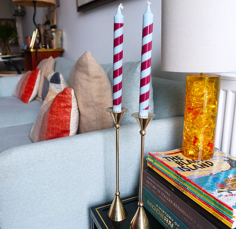 Large pair of post modern Memphis style brass candle holders
