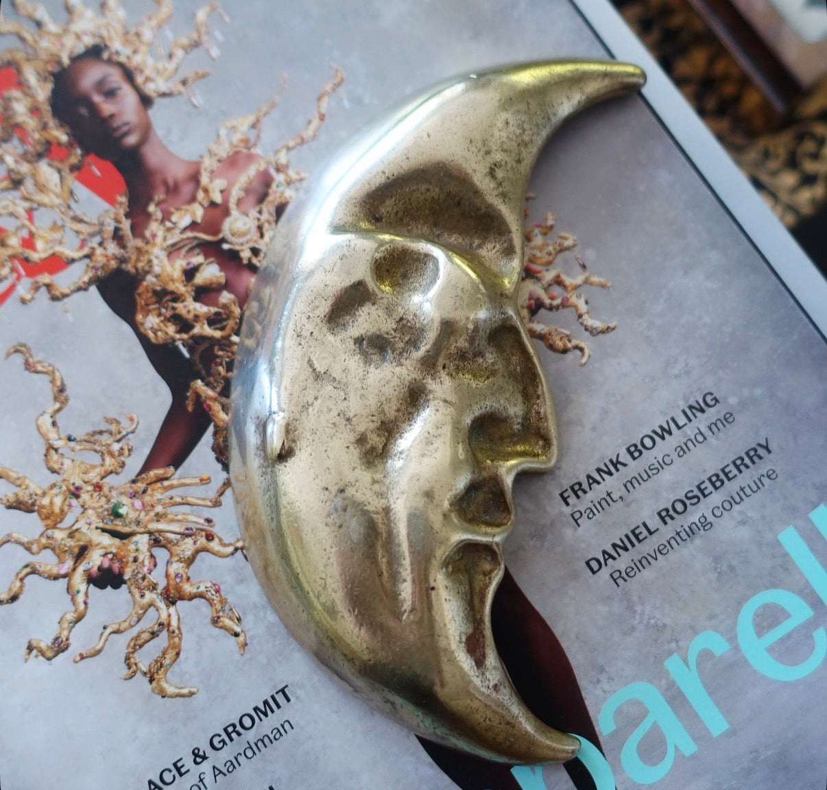 Brass man in the moon trinket dish