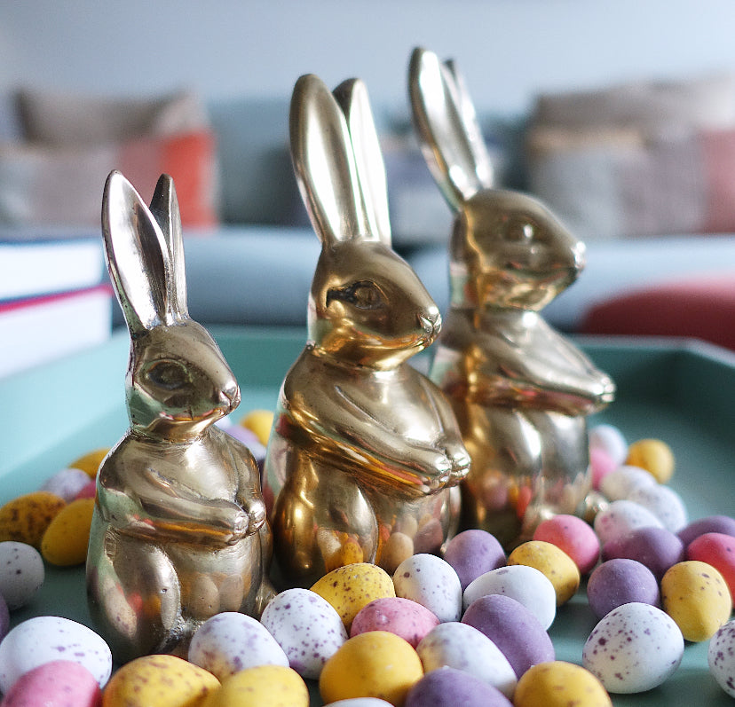Set of three brass bunny rabbits