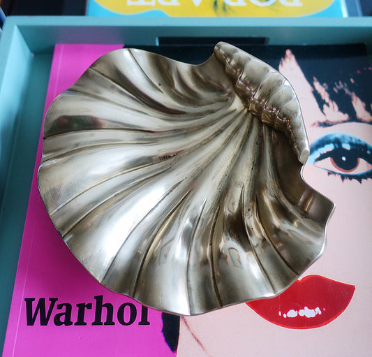 Hollywood Regency brass scallop shell trinket dish