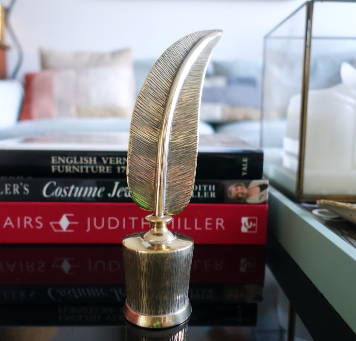 Decorative Brass feather quill & ink stand