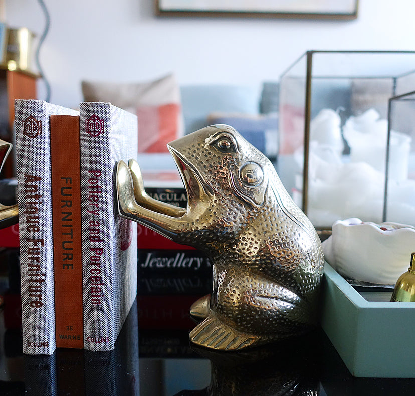 Pair of brass frog bookends
