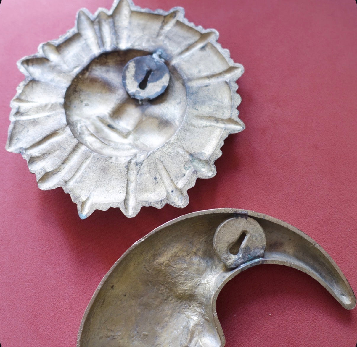 Brass sun & moon wall plaque set