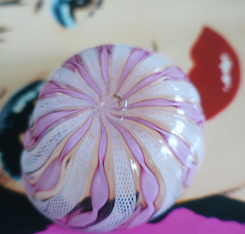 Pink & white Zanfirico Murano glass trinket dish
