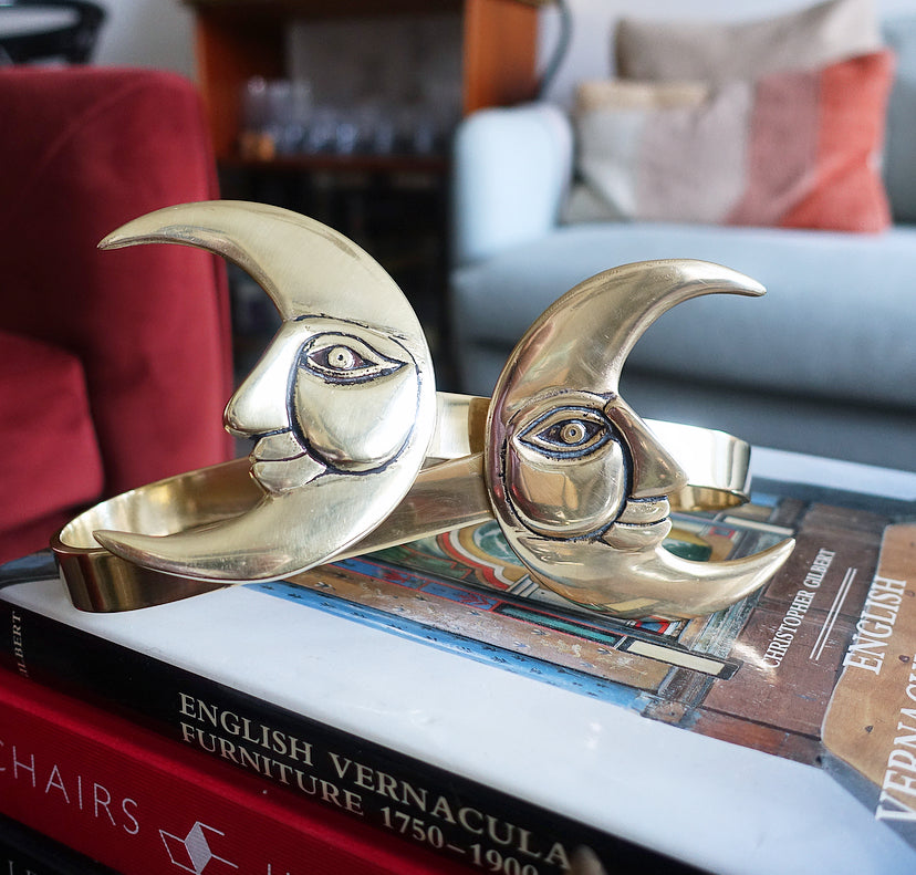 Pair of brass moon curtain tie-backs