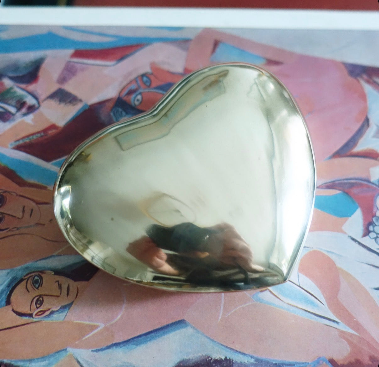 Brass plated heart trinket dish