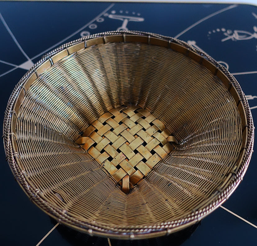 Vintage woven brass basket