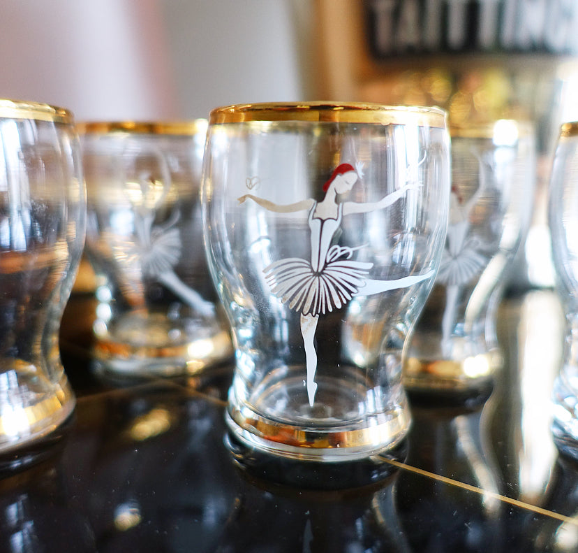 Set of six ballet dancer shot glasses