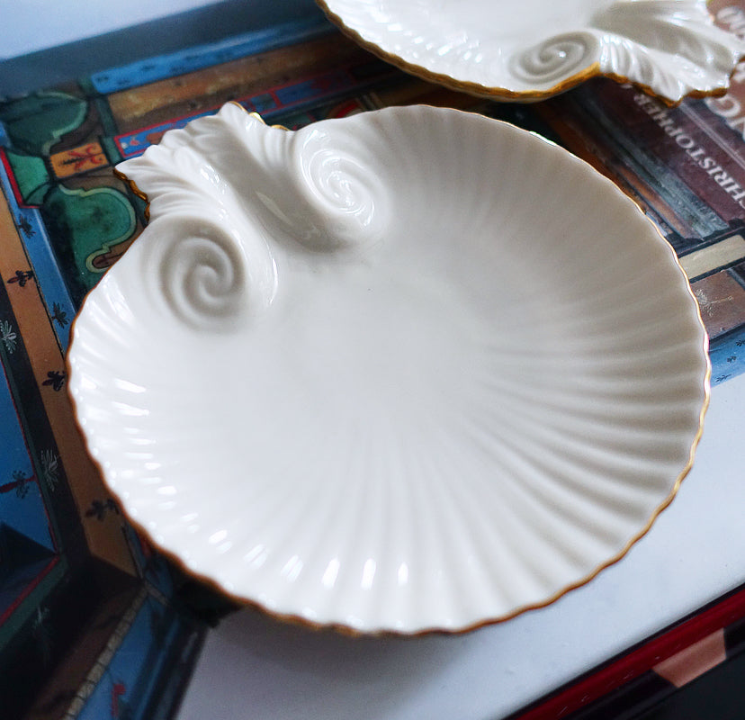 Pair of scallop shell dishes