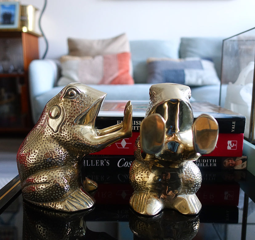 Pair of brass frog bookends