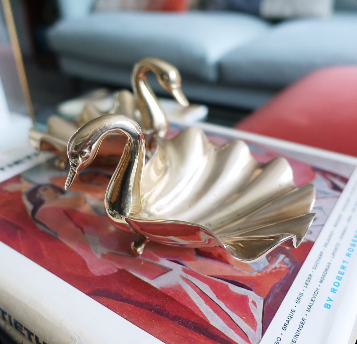 Pair of brass swan trinket dishes