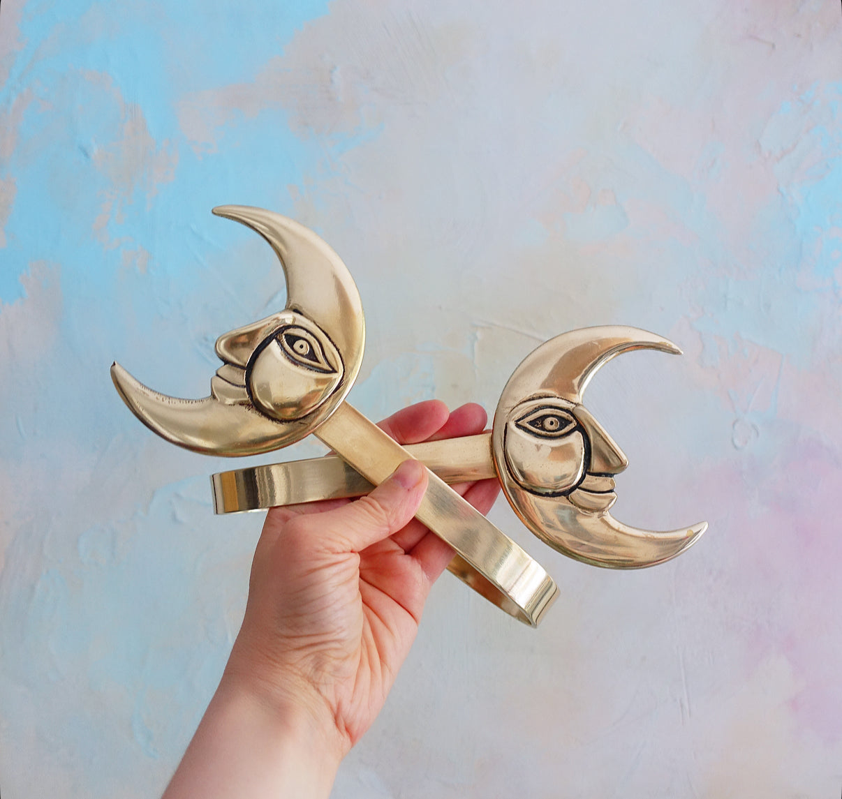 Brass moon curtain tie-backs