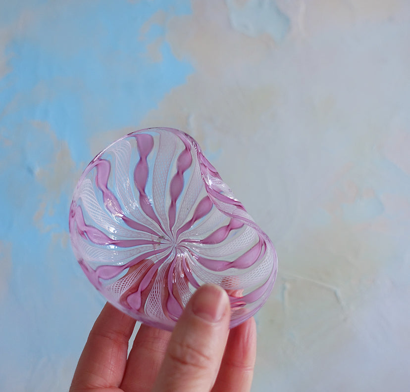 Pink & white Zanfirico Murano glass trinket dish