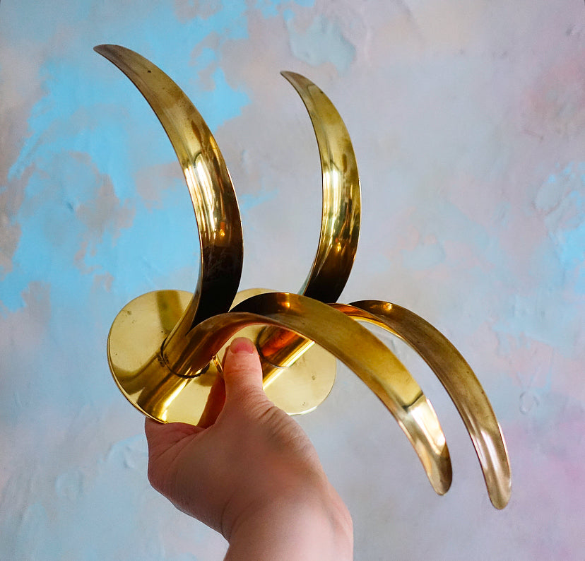 Pair of Swedish brass ‘Lily’ candle holders