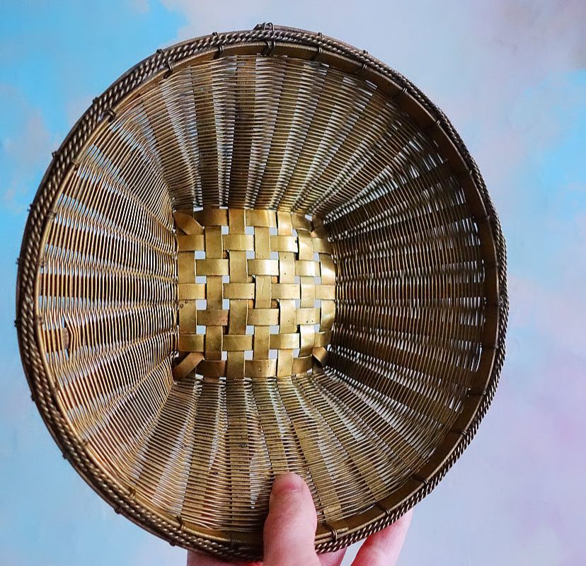 Vintage woven brass basket
