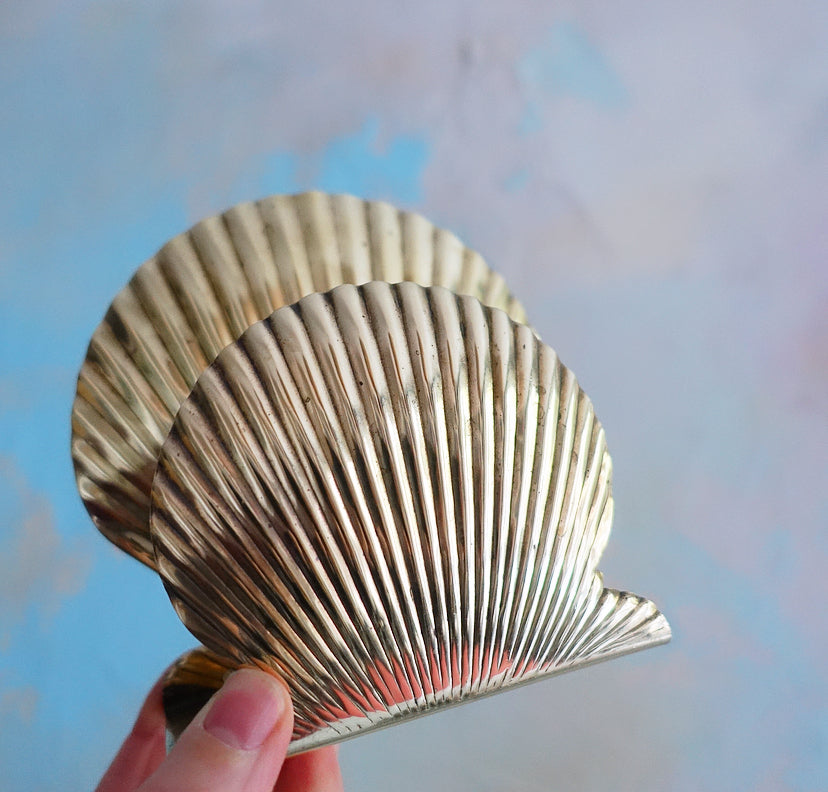 Hollywood regency brass shell letter holder