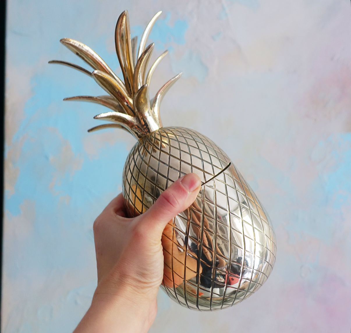 Hollywood regency brass pineapple container