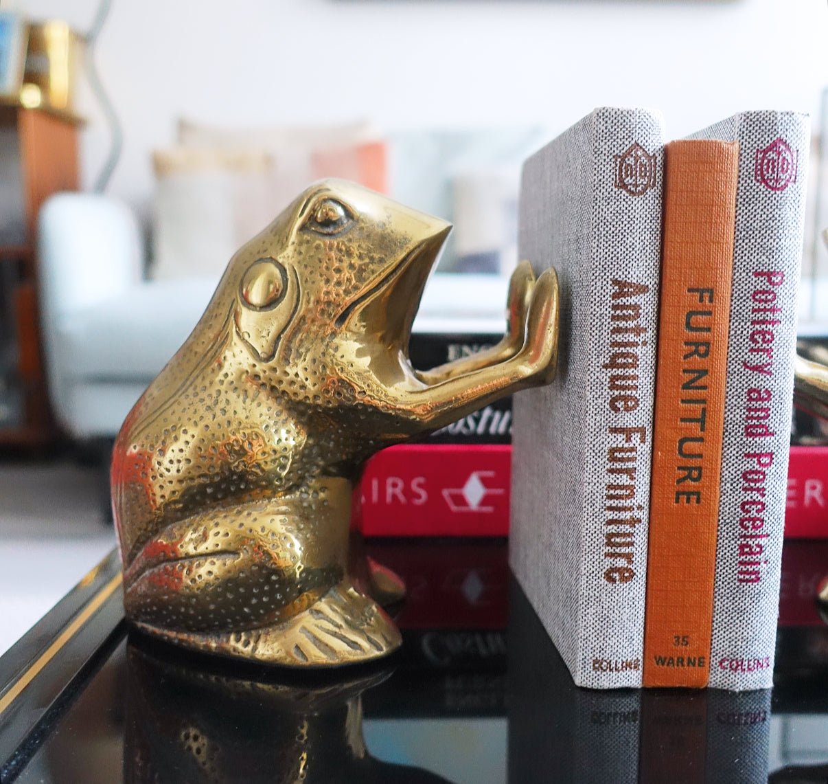Brass frog bookends