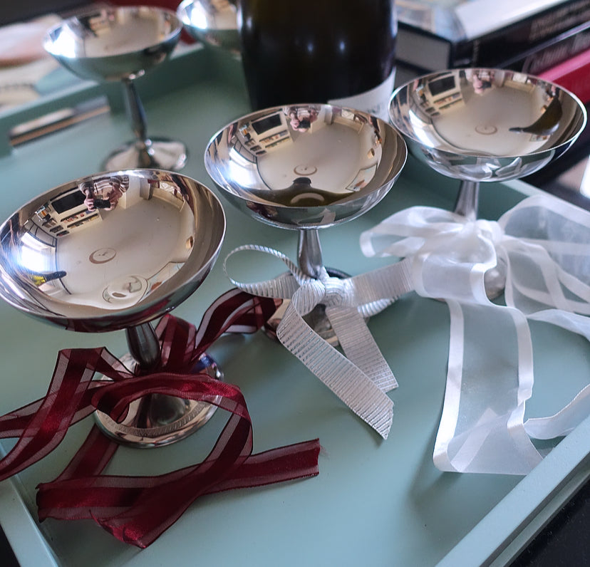 Set of six Italian stainless steel coupes & spoons