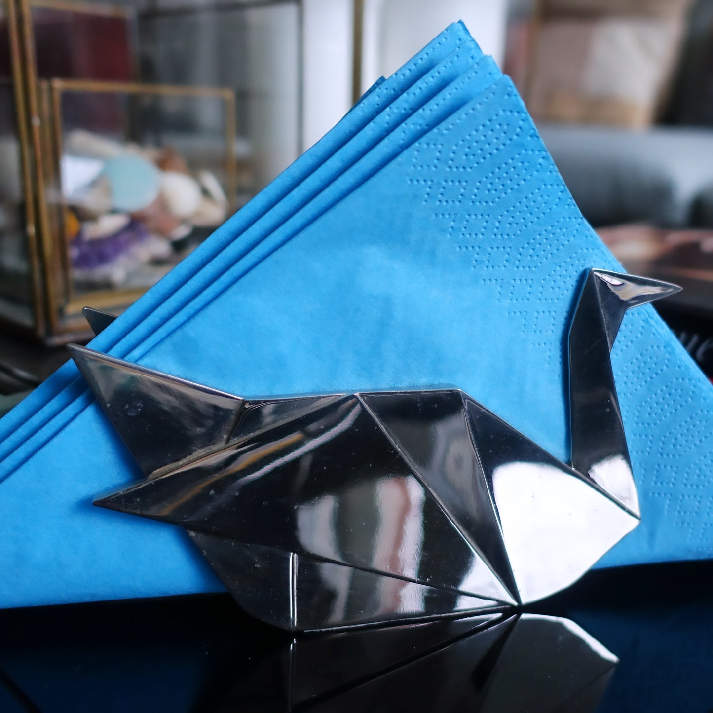 Chrome origami swan napkin holder
