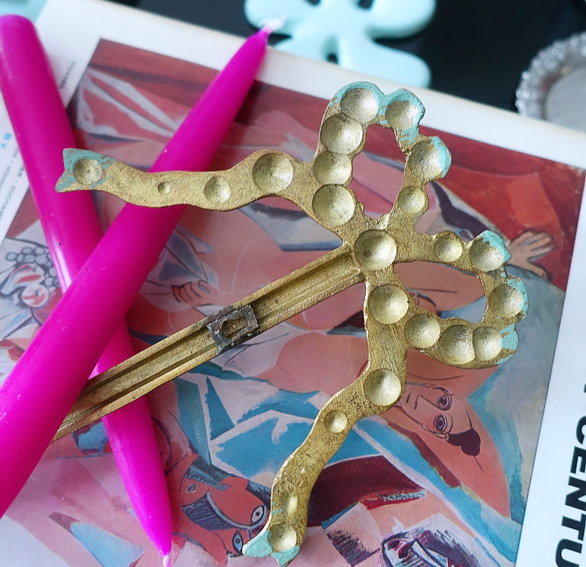 Large Pair of Hollywood Regency Brass Bow Candle Sconces