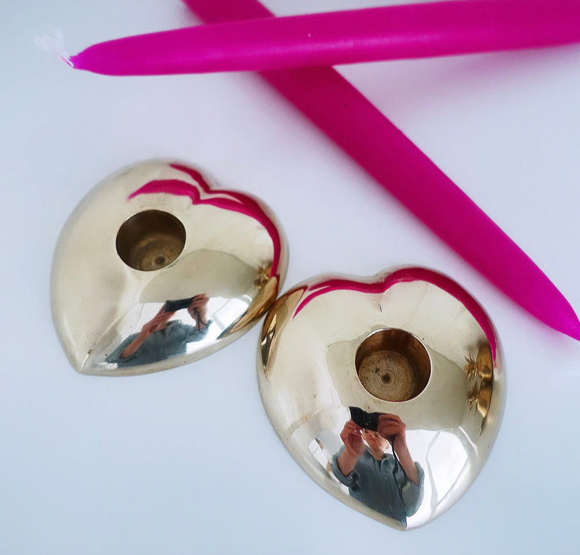 Pair of Brass Heart Candle Holders