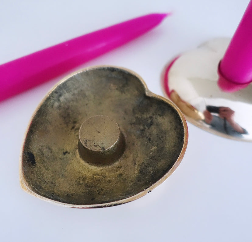 Pair of Brass Heart Candle Holders