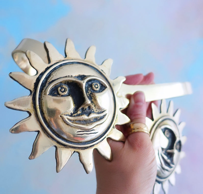 Pair of Brass Sun Curtain Tie-Backs