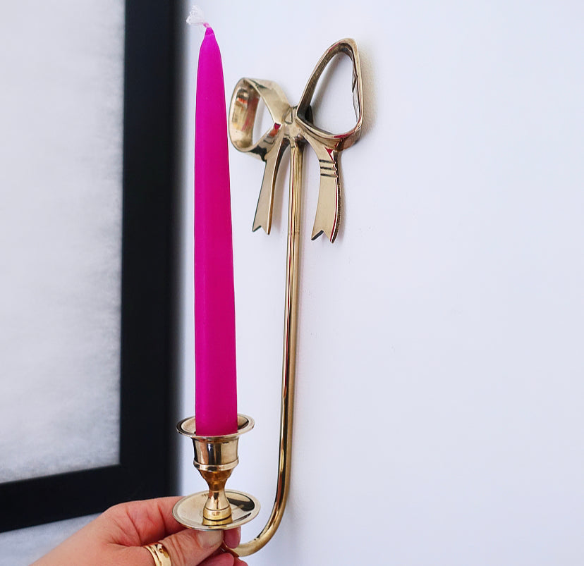 Pair of Hollywood Regency Brass Bow Candle Sconces