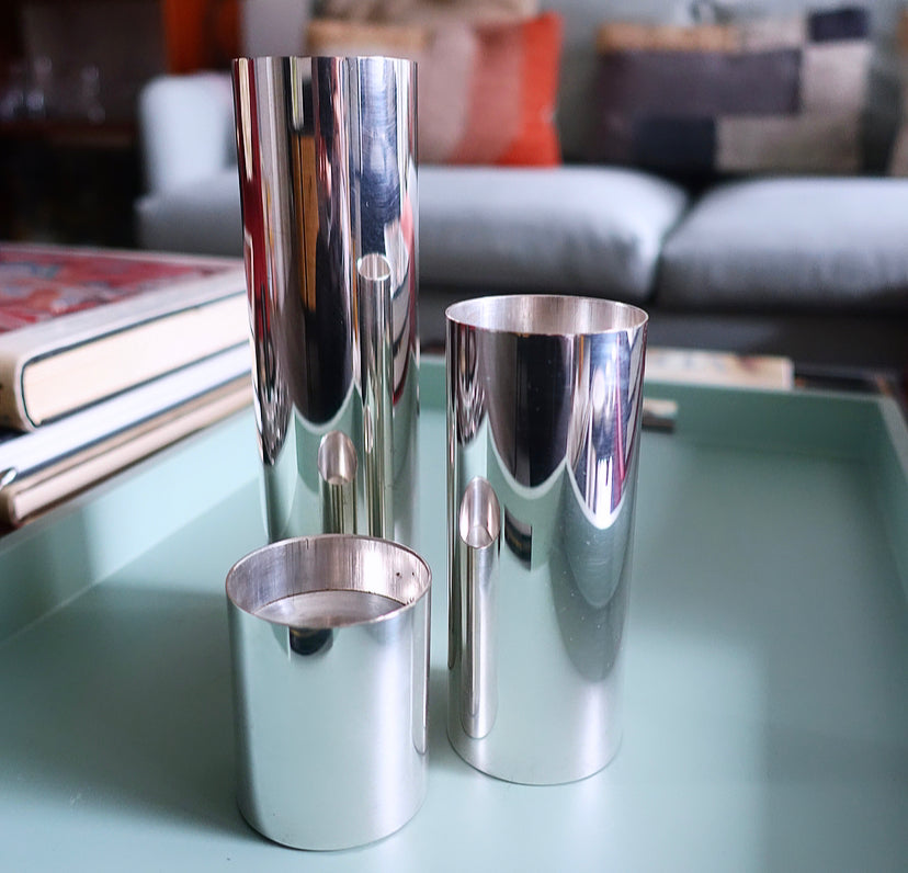 Set of Three Norwegian Metal Candle Holders