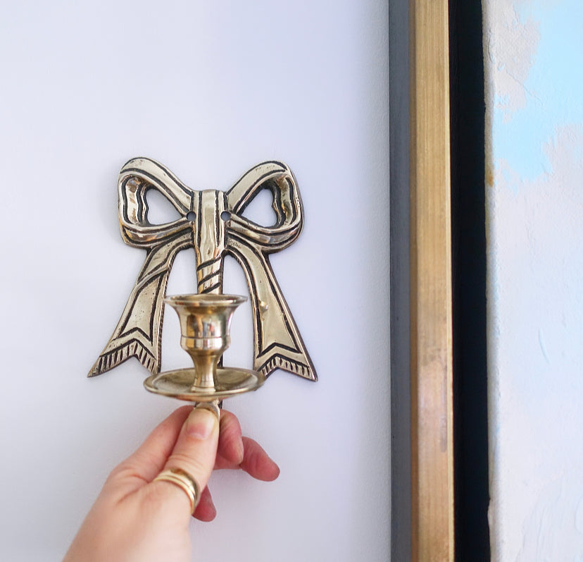 Single Hollywood Regency Brass Bow Candle Sconce