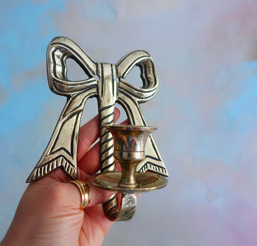 Single Hollywood Regency Brass Bow Candle Sconce