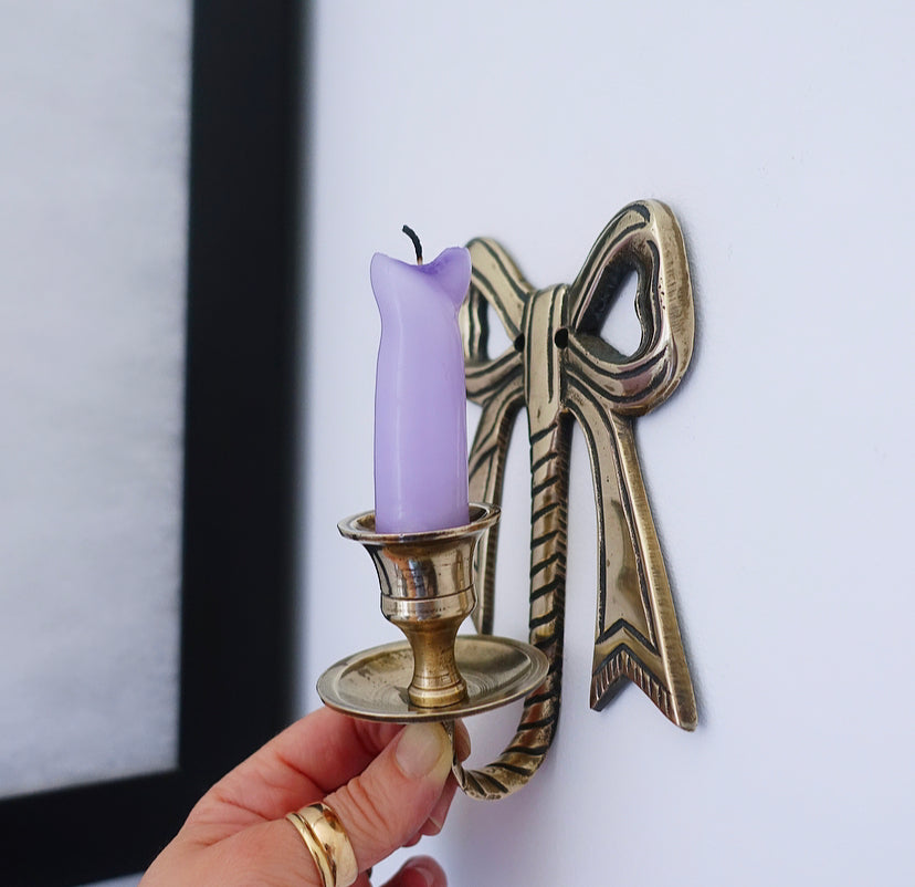Single Hollywood Regency Brass Bow Candle Sconce