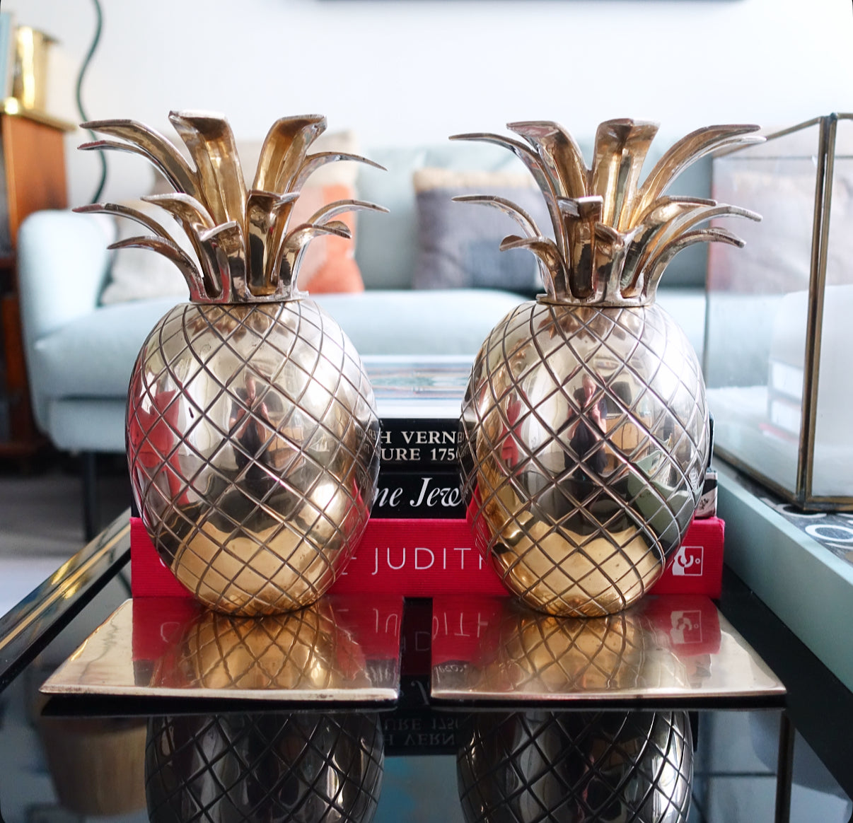 Pair of brass pineapple bookends