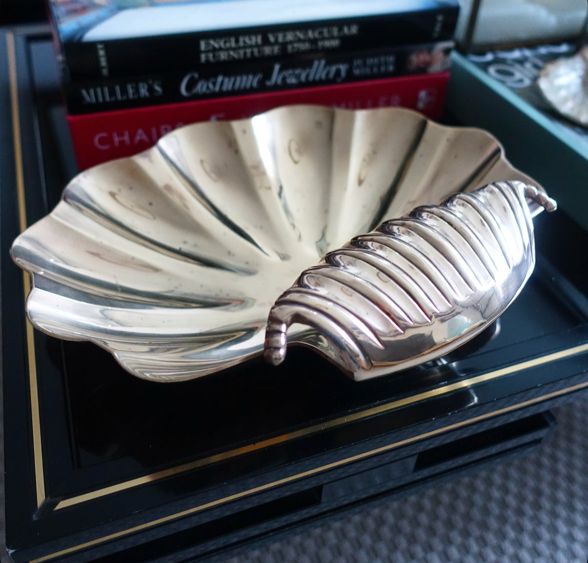 XL brass scallop shell bowl