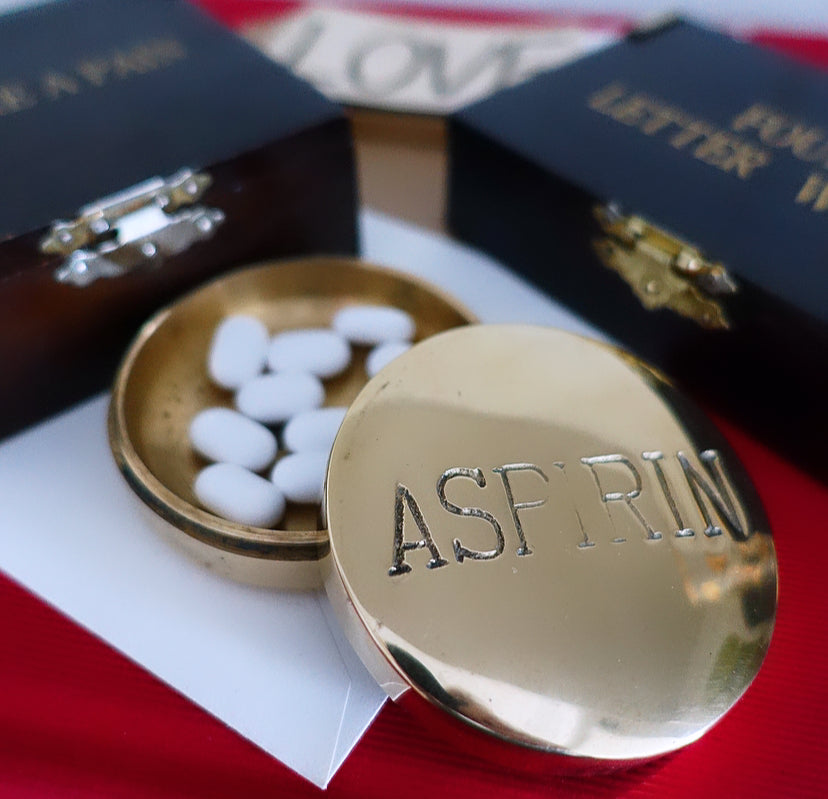 Brass aspirin pill box/paperweight