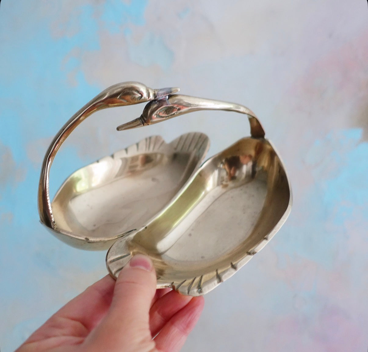 Brass double swan trinket dish