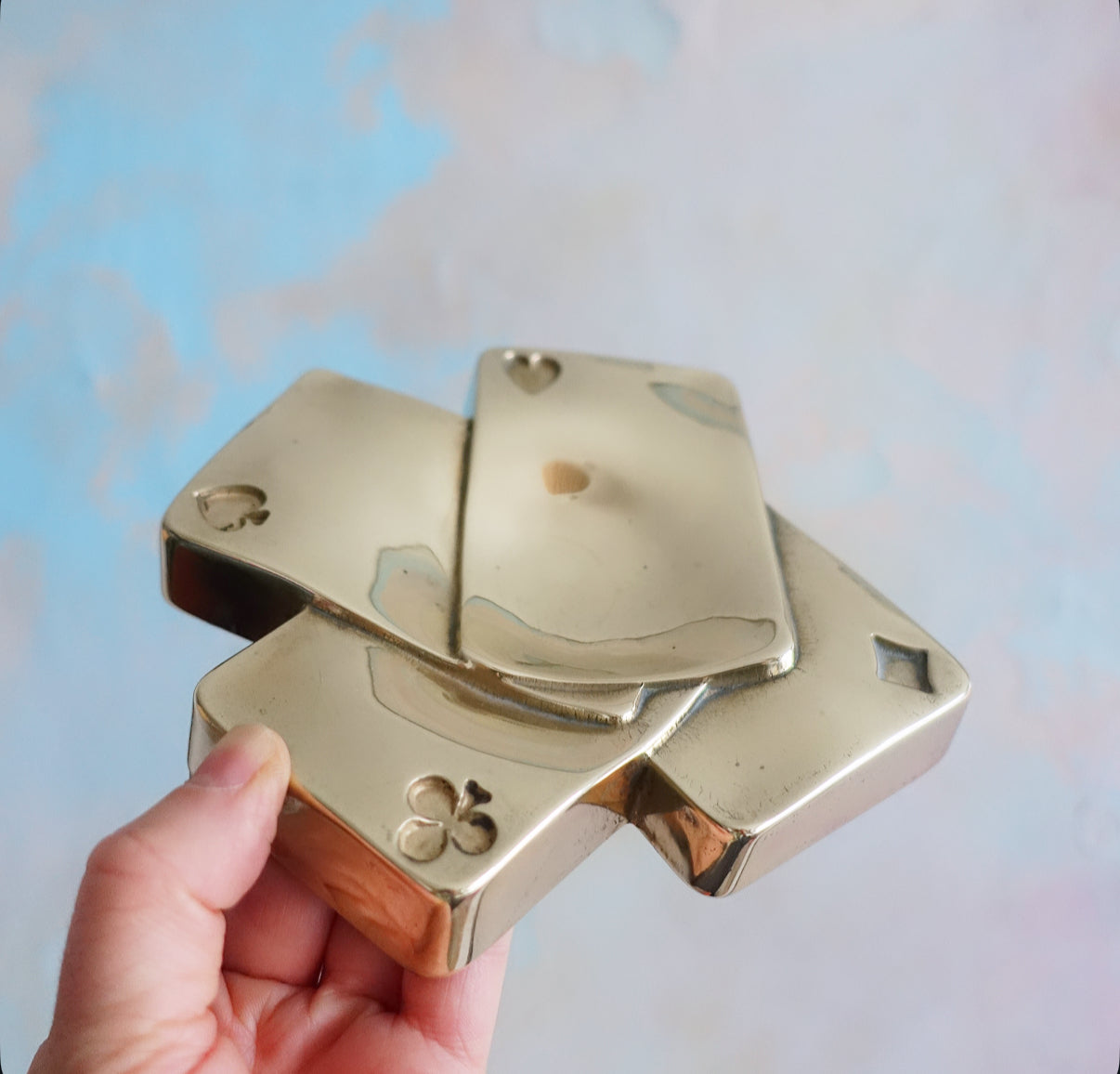 Brass playing cards trinket dish