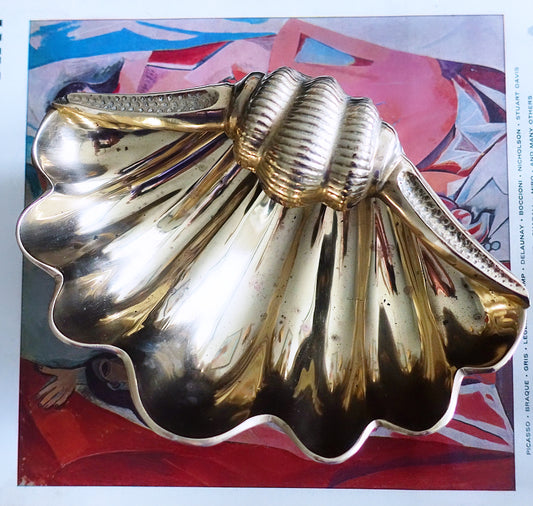 Large Hollywood Regency brass shell dish