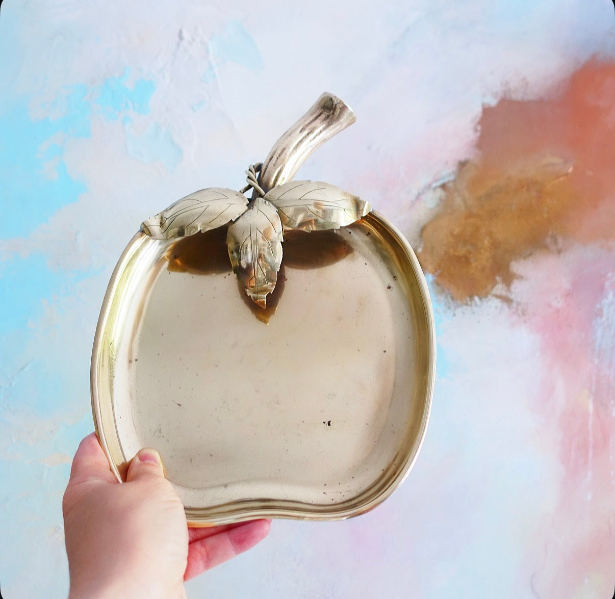 Large brass apple trinket dish