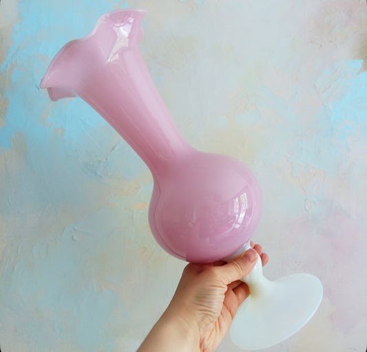 XL pink opaline glass vase