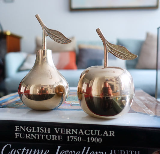 Brass apple & pear trinket pot set