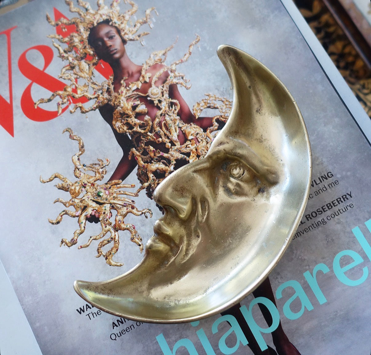 Brass man in the moon trinket dish